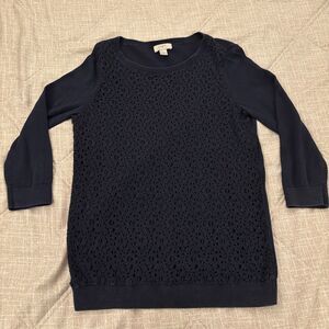 LOFT: Navy Blue Lace Front Sweater Top Size M